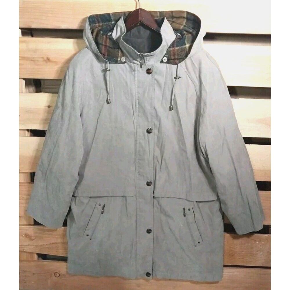 Vtg Liz Claiborne Women Size 2X Parka Coat Jacket Zip Snap Removable Hood Lining - Picture 1 of 15